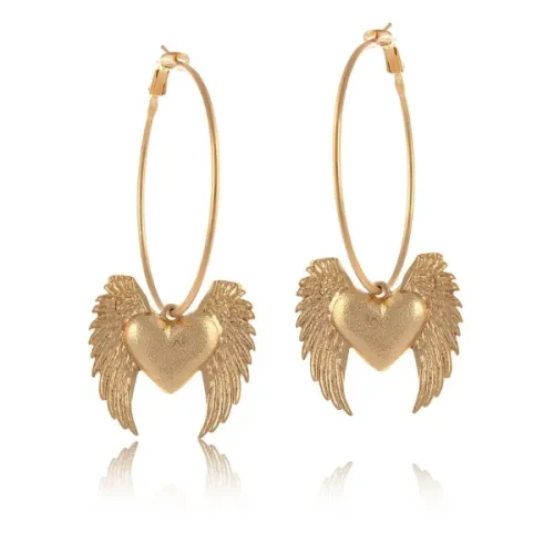 Kolczyki Colibra koła z sercem, ze skrzydłami (P24/LAT/39AU)