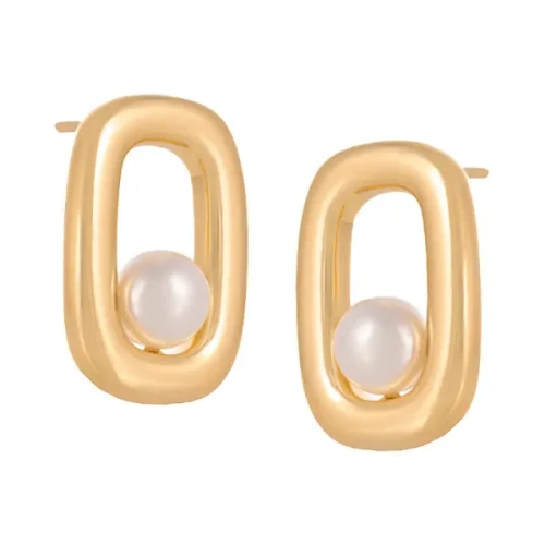 Kolczyki Colibra o prostokątnym kształcie z perełką (P24/ZIM/06AU)