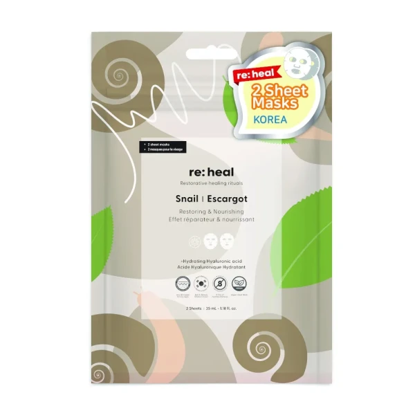 re:heal 2-sheet face mask (Snail) maski w płacie do twarzy ze śluzem ślimaka 2x35ml